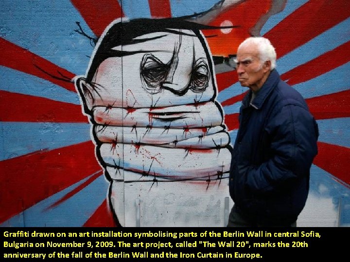 Graffiti drawn on an art installation symbolising parts of the Berlin Wall in central