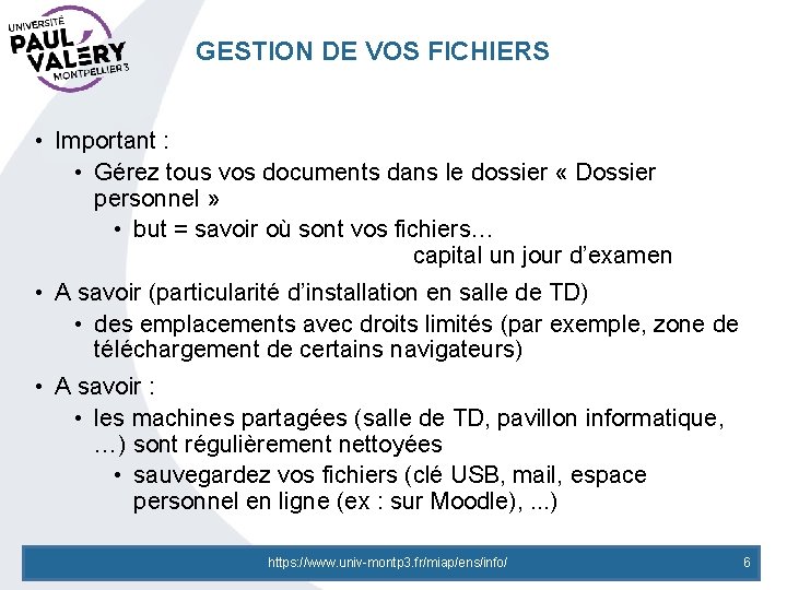 GESTION DE VOS FICHIERS • Important : • Gérez tous vos documents dans le