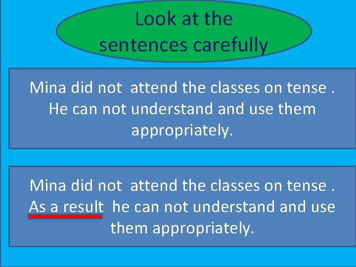 Look at the sentences carefully Mina did not attend the classes on tense. He