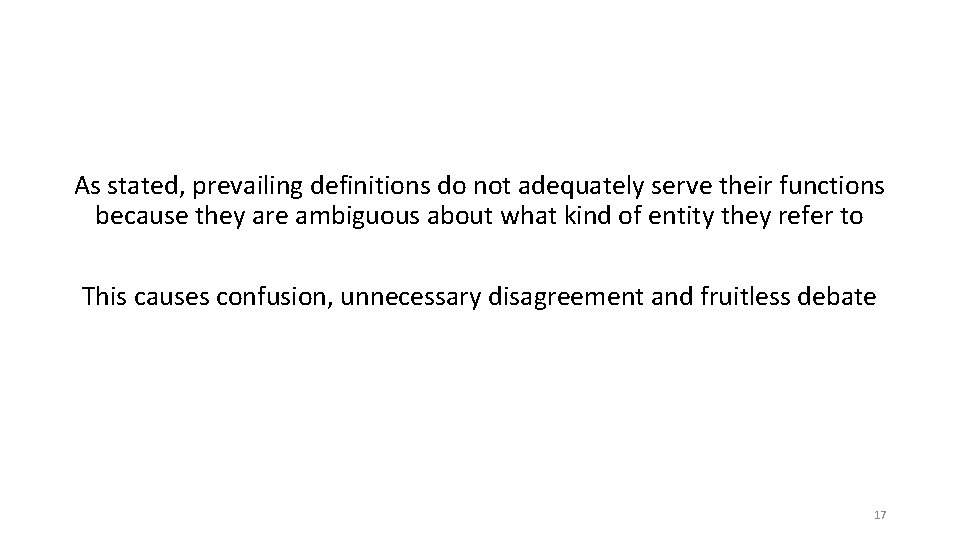 As stated, prevailing definitions do not adequately serve their functions because they are ambiguous