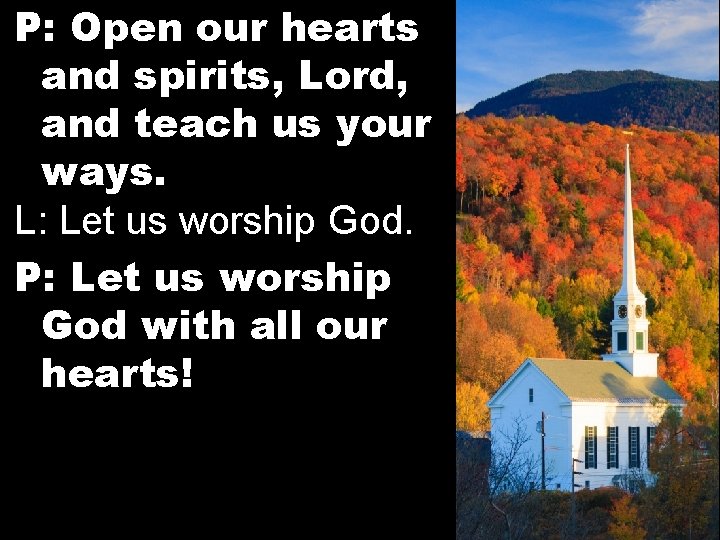 P: Open our hearts and spirits, Lord, and teach us your ways. L: Let