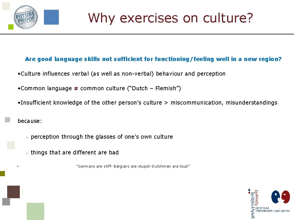 Why exercises on culture? Are good language skills not sufficient for functioning/feeling well in