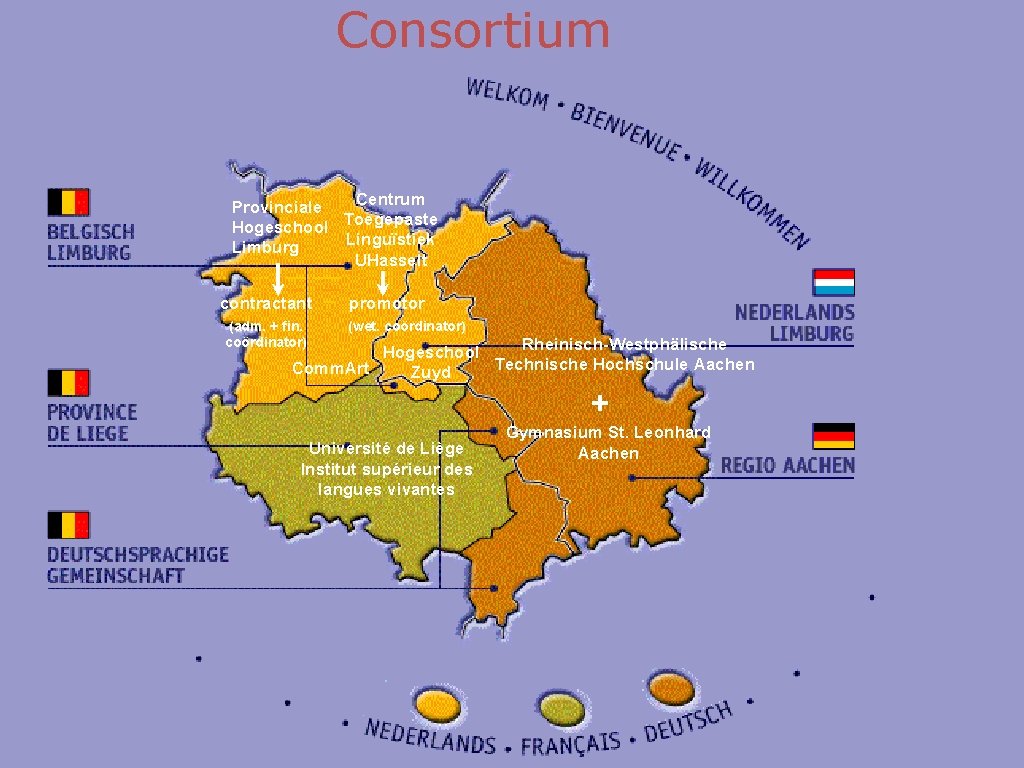 Consortium Centrum Provinciale Hogeschool Toegepaste Linguïstiek Limburg UHasselt contractant (adm. + fin. coördinator) promotor