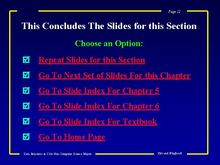 Page 12 This Concludes The Slides for this Section Choose an Option: Repeat Slides