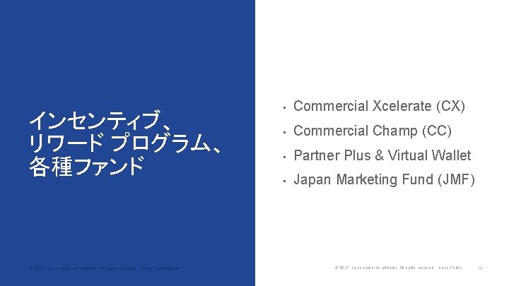 インセンティブ、 リワード プログラム、 各種ファンド © 2017 Cisco and/or its affiliates. All rights reserved. Cisco