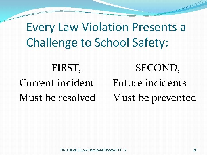 Every Law Violation Presents a Challenge to School Safety: FIRST, Current incident Must be