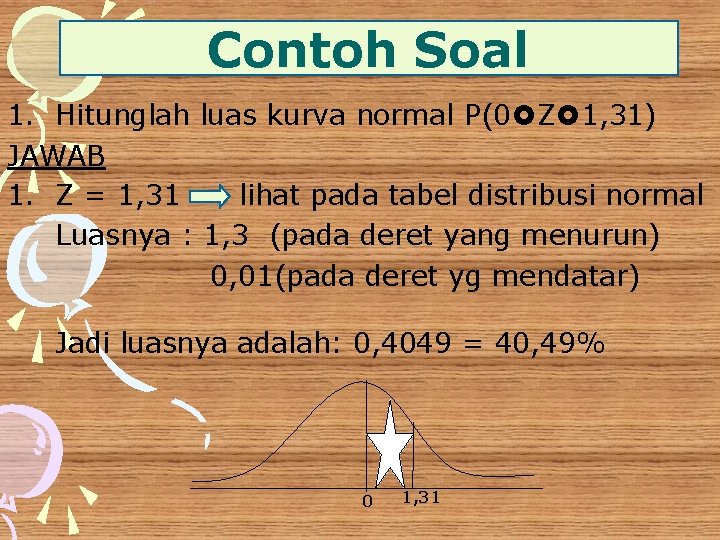 Contoh Soal Dengan soal yang sama tetapi Ha: > 15 1. Hitunglah luas kurva