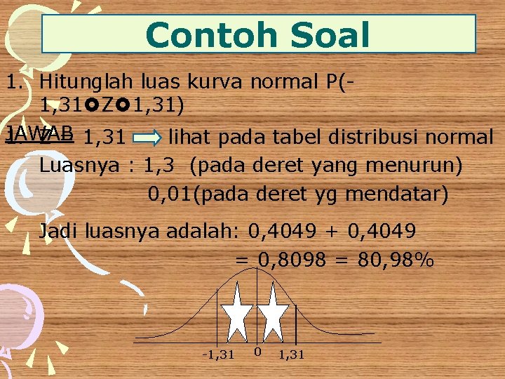 Contoh Soal Dengan soal yang sama tetapi Ha: > 15 1. Hitunglah luas kurva