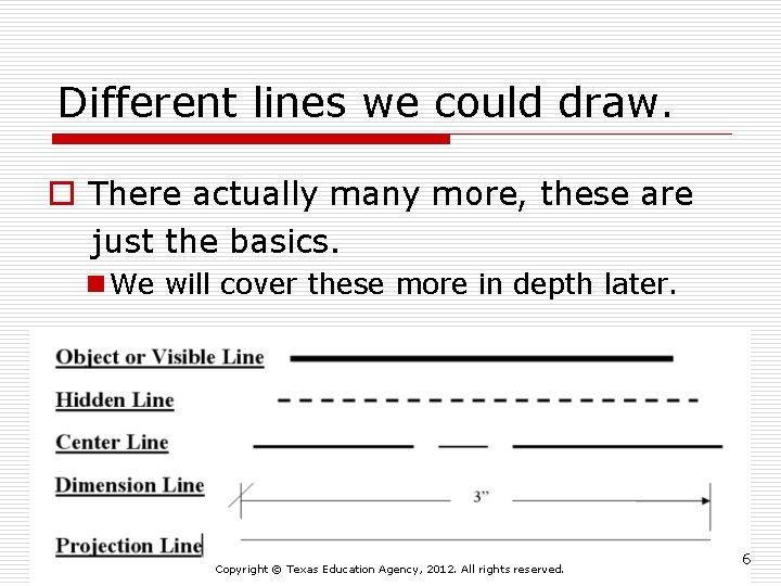 Different lines we could draw. o There actually many more, these are just the