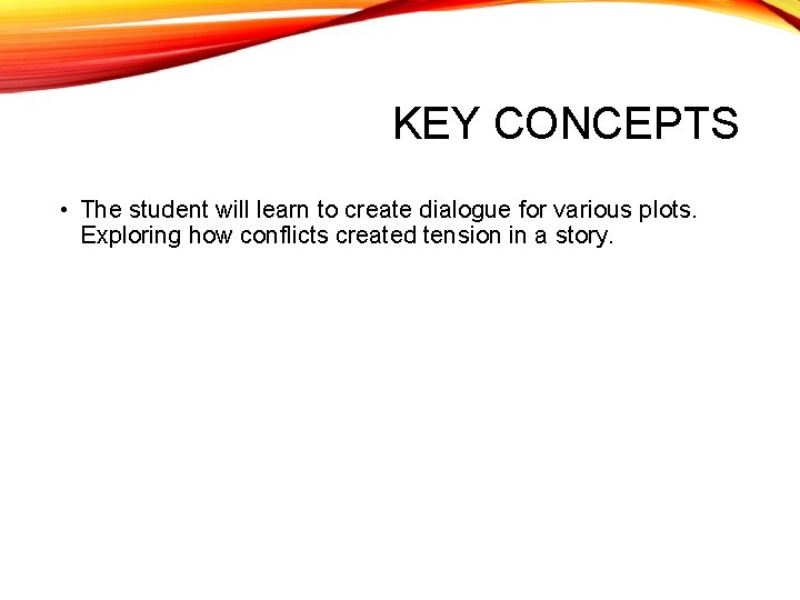 KEY CONCEPTS • The student will learn to create dialogue for various plots. Exploring