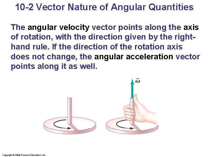 10 -2 Vector Nature of Angular Quantities The angular velocity vector points along the 10 -2 Vector Nature of Angular Quantities The angular velocity vector points along the