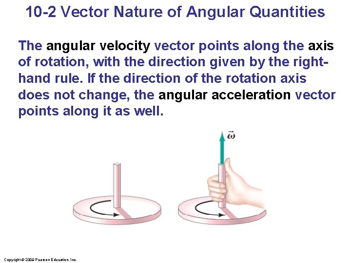 10 -2 Vector Nature of Angular Quantities The angular velocity vector points along the
