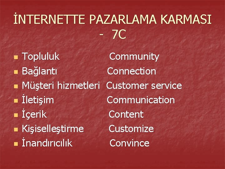 İNTERNETTE PAZARLAMA KARMASI - 7 C n n n n Topluluk Bağlantı Müşteri hizmetleri