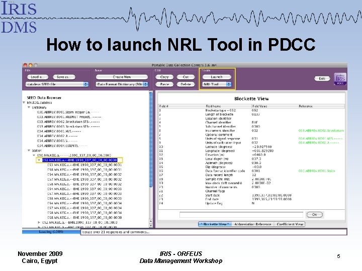 How to launch NRL Tool in PDCC November 2009 Cairo, Egypt IRIS - ORFEUS