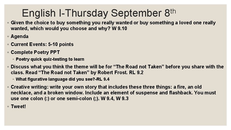 English I-Thursday September th 8 ◦ Given the choice to buy something you really