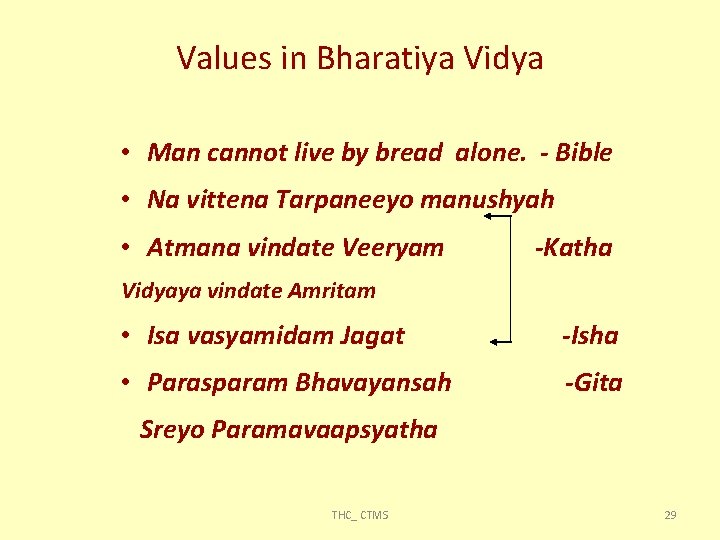 Values in Bharatiya Vidya • Man cannot live by bread alone. - Bible •