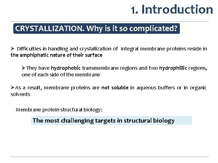 1. Introduction CRYSTALLIZATION. Why is it so complicated? Ø Difficulties in handling and crystallization