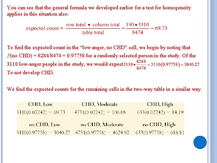 You can see that the general formula we developed earlier for a test for