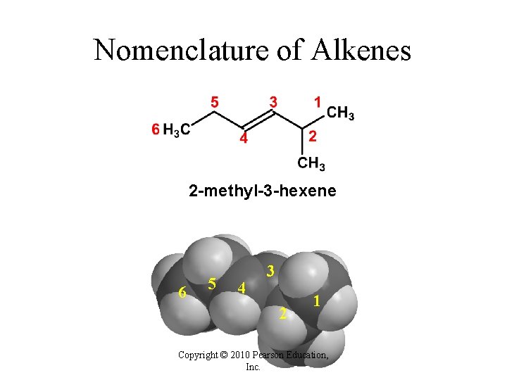 Nomenclature of Alkenes 2 -methyl-3 -hexene 6 5 4 3 2 1 Copyright © Nomenclature of Alkenes 2 -methyl-3 -hexene 6 5 4 3 2 1 Copyright ©