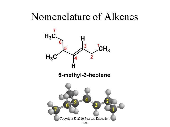 Nomenclature of Alkenes 5 -methyl-3 -heptene 7 6 5 4 3 2 Copyright © Nomenclature of Alkenes 5 -methyl-3 -heptene 7 6 5 4 3 2 Copyright ©