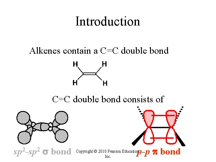 Introduction Alkenes contain a C=C double bond consists of sp 2 -sp 2 bond Introduction Alkenes contain a C=C double bond consists of sp 2 -sp 2 bond