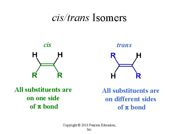 cis/trans Isomers cis trans All substituents are on one side of bond All substituents cis/trans Isomers cis trans All substituents are on one side of bond All substituents