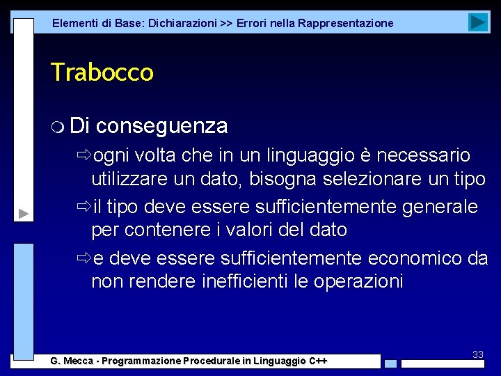 Elementi di Base: Dichiarazioni >> Errori nella Rappresentazione Trabocco m Di conseguenza ðogni volta