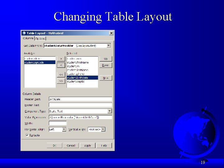 Changing Table Layout 19 