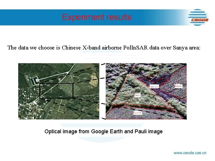 Experiment results The data we choose is Chinese X-band airborne Pol. In. SAR data