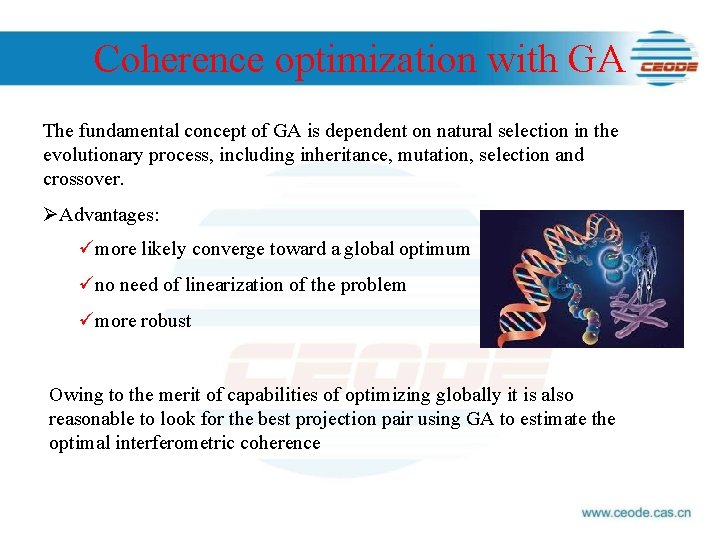 Coherence optimization with GA The fundamental concept of GA is dependent on natural selection