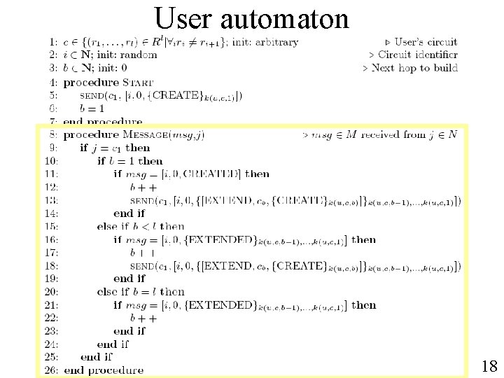 User automaton 18 
