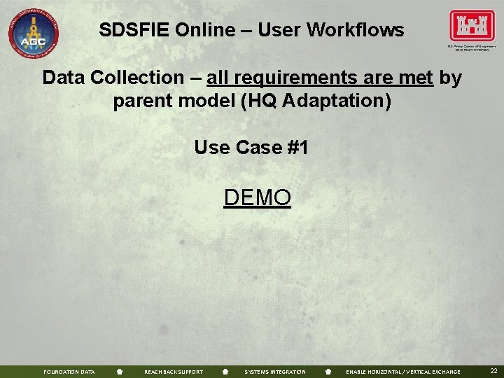 SDSFIE Online – User Workflows Data Collection – all requirements are met by parent