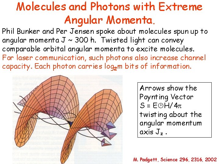 Molecules and Photons with Extreme Angular Momenta. Phil Bunker and Per Jensen spoke about