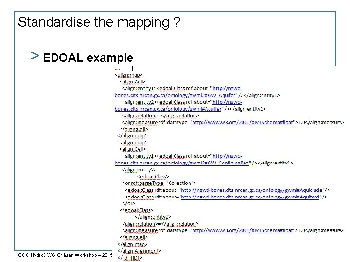 Standardise the mapping ? > EDOAL example OGC Hydro. DWG Orléans Workshop – 2015