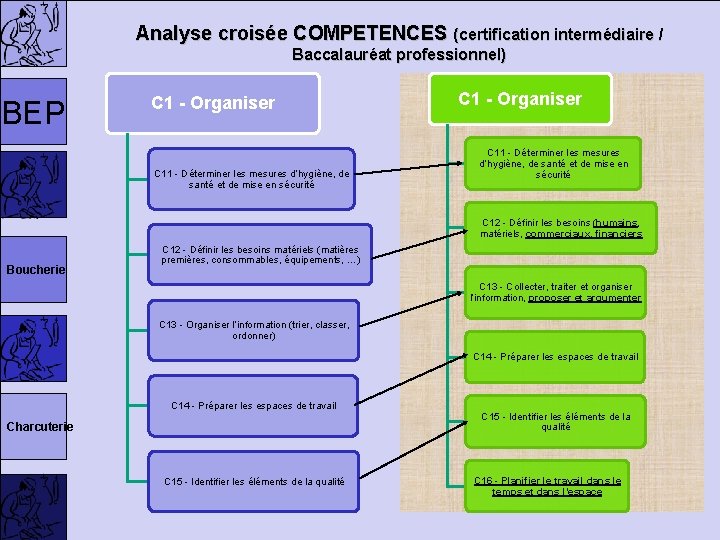 Analyse croisée COMPETENCES (certification intermédiaire / Baccalauréat professionnel) BEP C 1 - Organiser C