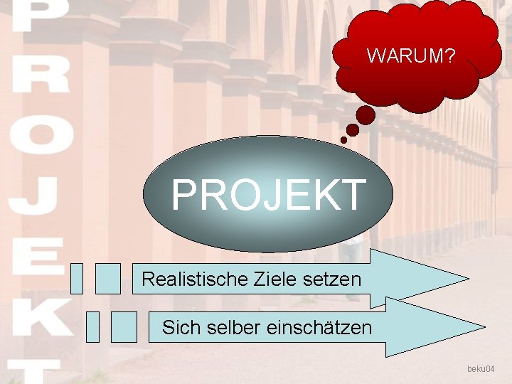 ? WARUM? PROJEKT Realistische Ziele setzen Sich selber einschätzen beku 04 