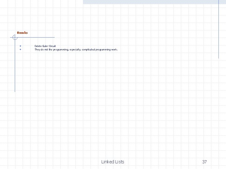 Remks Delete Euler Circuit They do not like programming, especially, complicated programming work. Linked