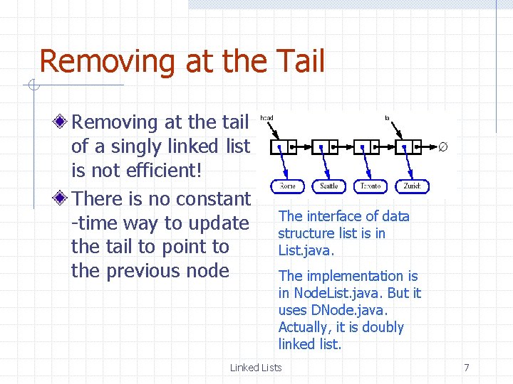 Removing at the Tail Removing at the tail of a singly linked list is