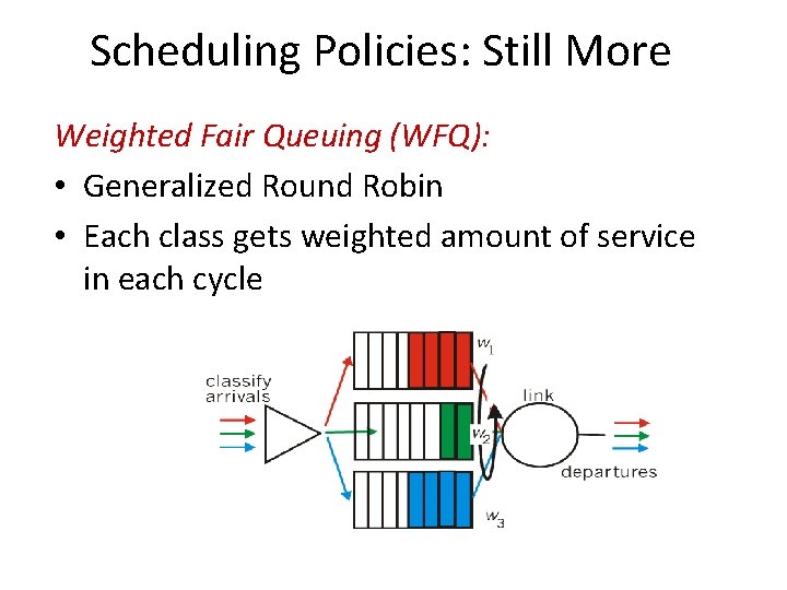 Scheduling Policies: Still More Weighted Fair Queuing (WFQ): • Generalized Round Robin • Each