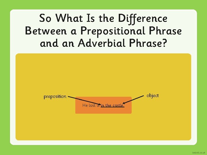 So What Is the Difference Between a Prepositional Phrase and an Adverbial Phrase? object