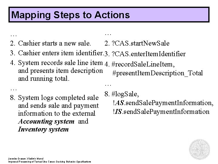 Mapping Steps to Actions … … 2. ? CAS. start. New. Sale 2. Cashier
