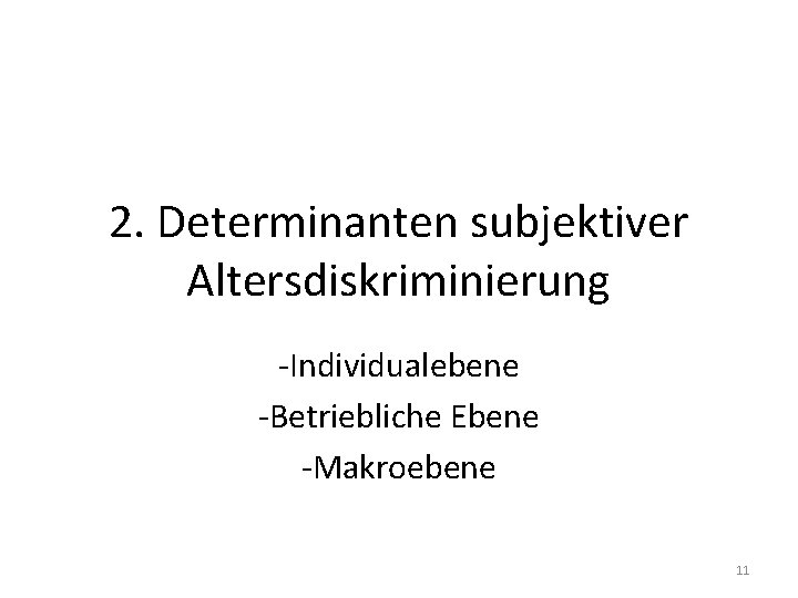 2. Determinanten subjektiver Altersdiskriminierung -Individualebene -Betriebliche Ebene -Makroebene 11 