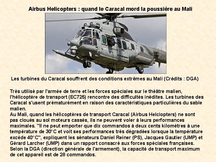 Airbus Helicopters : quand le Caracal mord la poussière au Mali Les turbines du