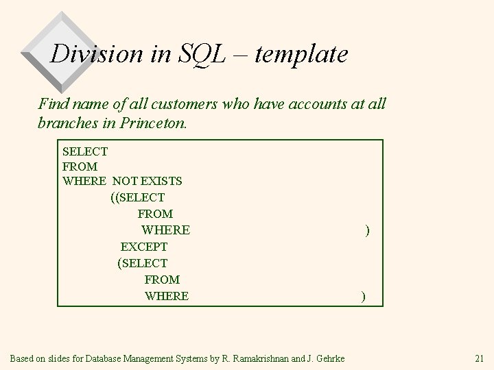 Division in SQL – template Find name of all customers who have accounts at Division in SQL – template Find name of all customers who have accounts at