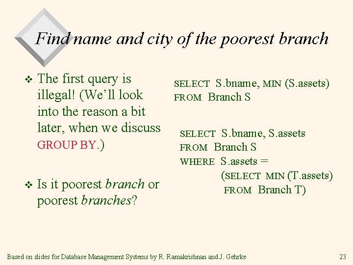 Find name and city of the poorest branch v v The first query is Find name and city of the poorest branch v v The first query is
