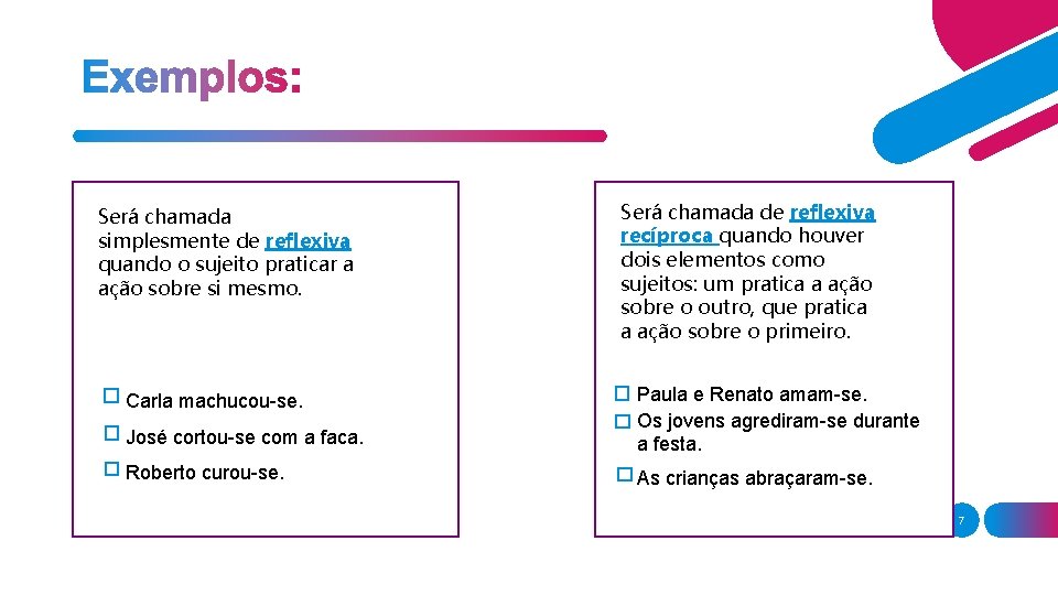 Será chamada simplesmente de reflexiva quando o sujeito praticar a ação sobre si mesmo.