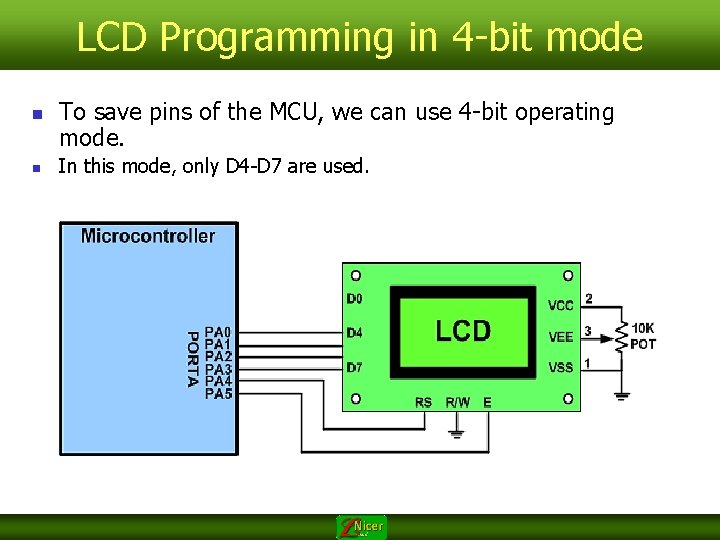 LCD Programming in 4 -bit mode n n To save pins of the MCU,