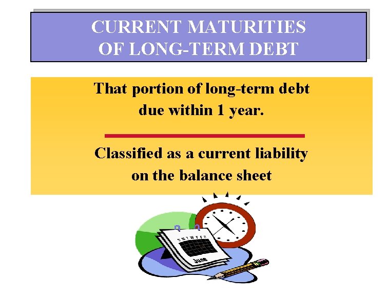 CURRENT MATURITIES OF LONG-TERM DEBT That portion of long-term debt due within 1 year.