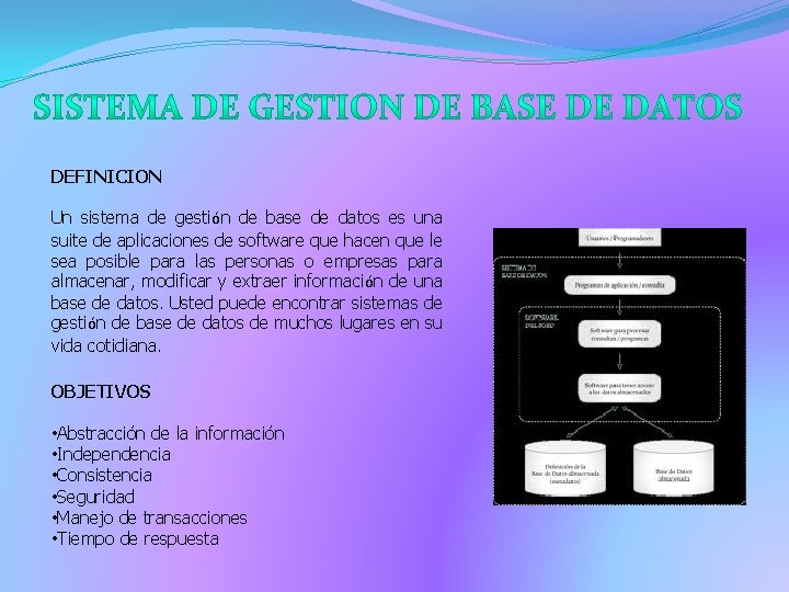 DEFINICION Un sistema de gestin de base de