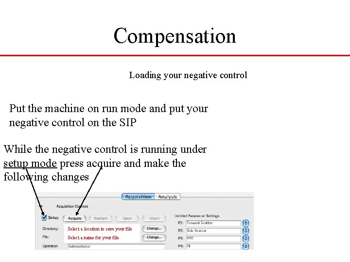 Compensation Loading your negative control Put the machine on run mode and put your